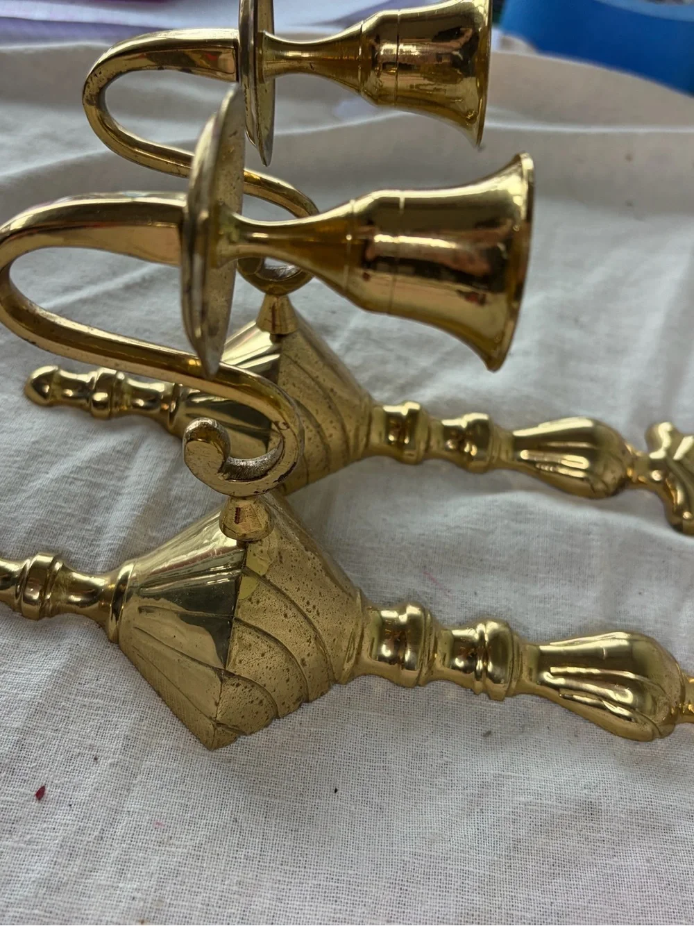 Polished Brass Wall Candle Sconces - Pair